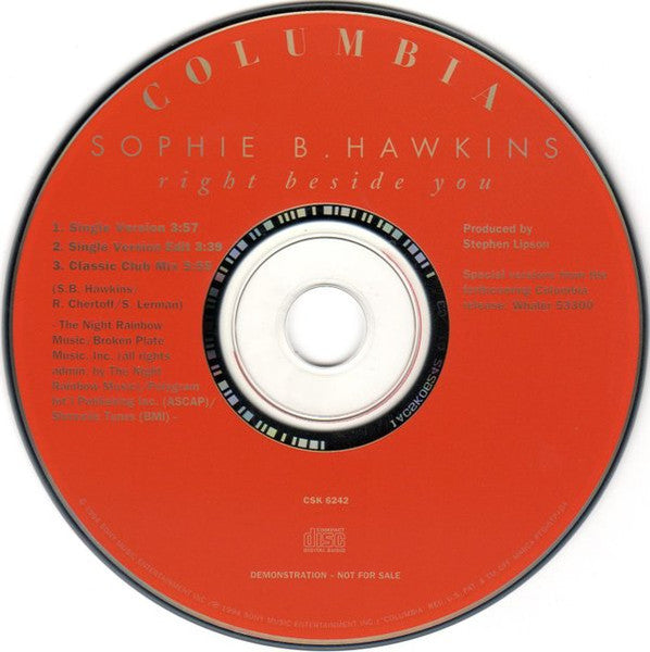 Sophie B. Hawkins : Right Beside You (CD, Maxi, Promo)