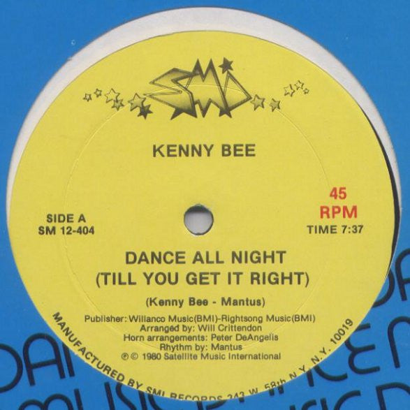 Kenny Bee : Dance All Night (Till You Get It Right) (12")