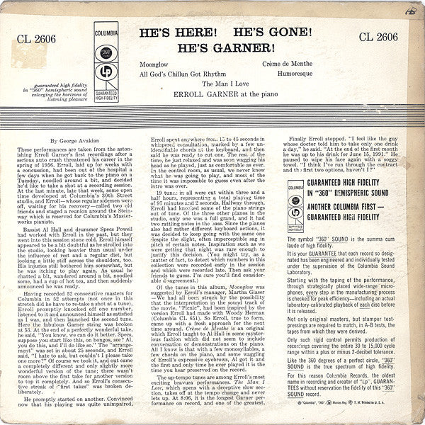 Erroll Garner : He's Here! He's Gone! He's Garner! (10")