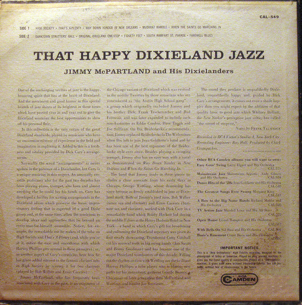 Jimmy McPartland And His Dixielanders : That Happy Dixieland Jazz (LP, Album)