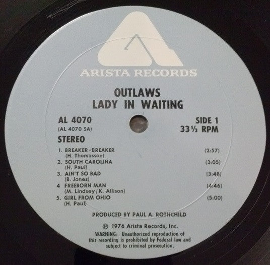 Outlaws : Lady In Waiting (LP, Album, Pit)