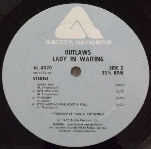 Outlaws : Lady In Waiting (LP, Album, Pit)