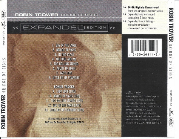 Robin Trower : Bridge Of Sighs (CD, Album, RE, RM)