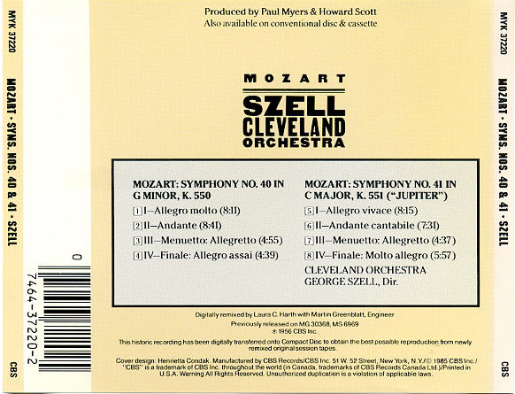 Mozart* - Szell*, Cleveland Orchestra* : Mozart 40th / 41st "Jupiter" Symphonies (CD, Comp, RM)