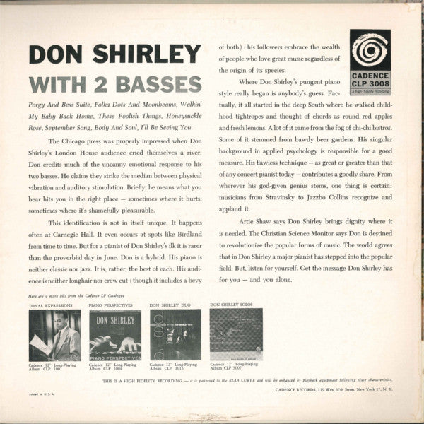 Don Shirley : Don Shirley With 2 Basses (LP, Album, Mono)