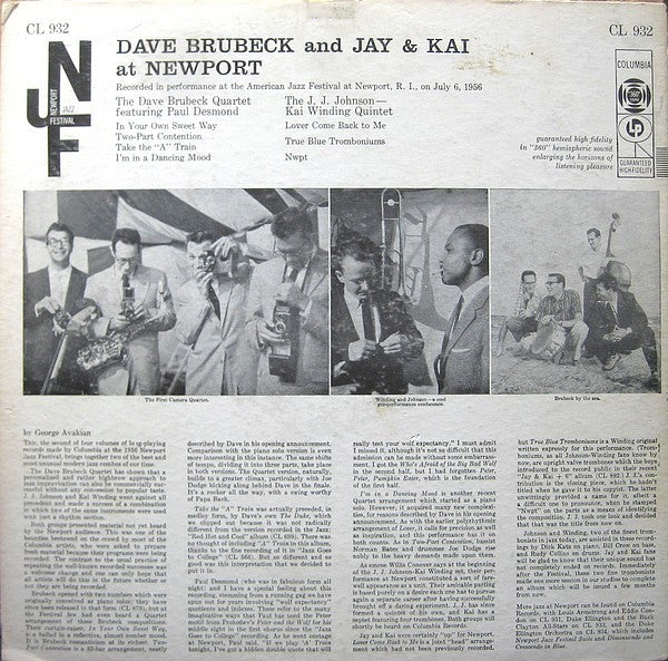 Dave Brubeck And J.J. Johnson & Kai Winding : At Newport (LP, Album, Mono)