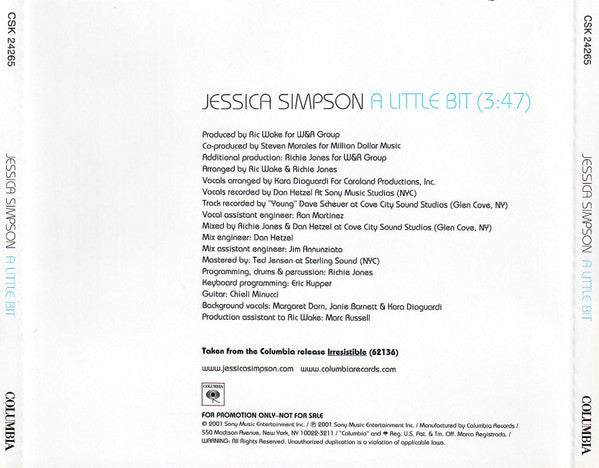 Jessica Simpson : A Little Bit (CD, Single, Promo)