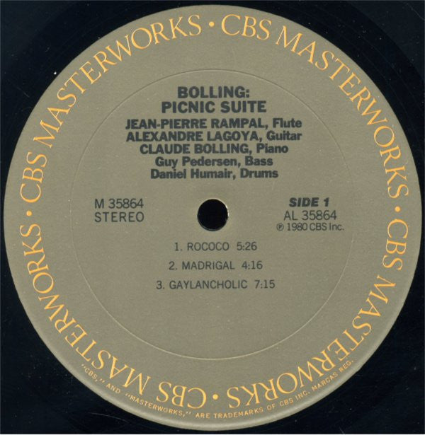 Jean-Pierre Rampal / Alexandre Lagoya / Claude Bolling : Picnic Suite (LP, Album, Pit)