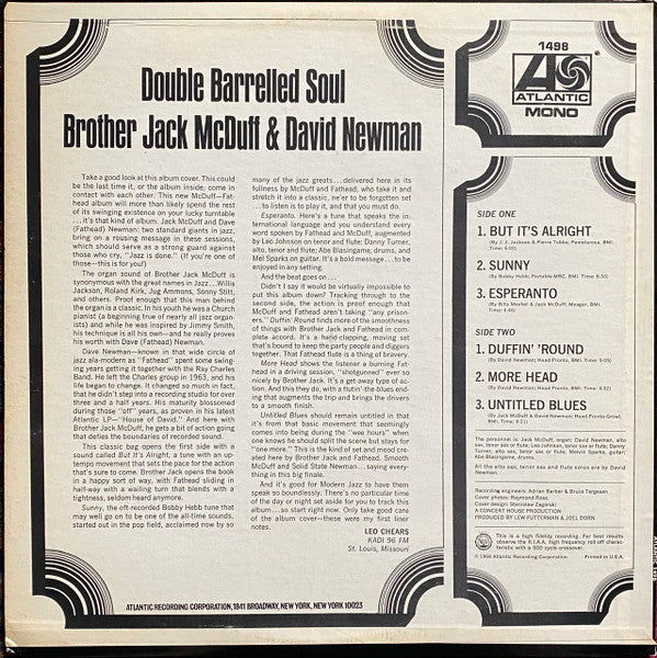 Brother Jack McDuff And David "Fathead" Newman : Double Barrelled Soul (LP, Album, Mono)