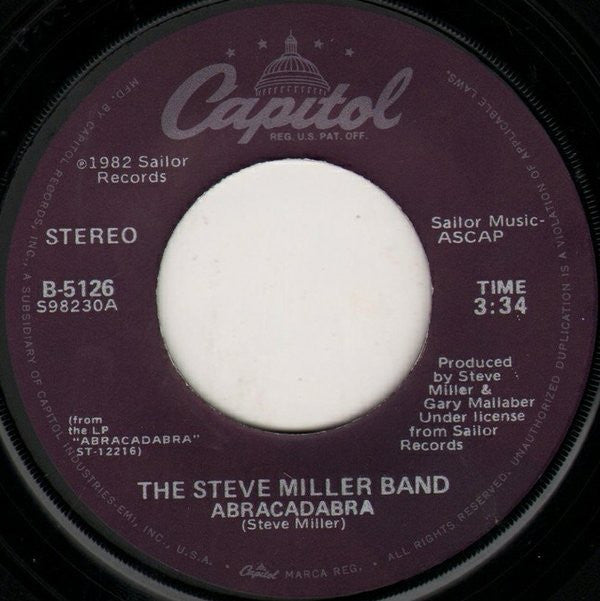 Steve Miller Band : Abracadabra / Baby Wanna Dance (7", Jac)