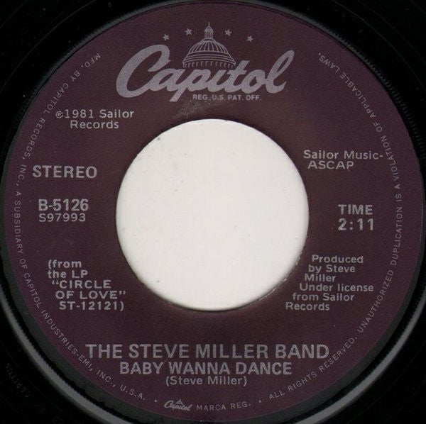 Steve Miller Band : Abracadabra / Baby Wanna Dance (7", Jac)