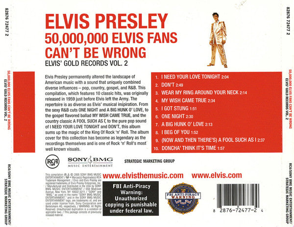 Elvis Presley : 50,000,000 Elvis Fans Can't Be Wrong (Elvis' Gold Records Vol. 2) (CD, Comp, RE, RM)