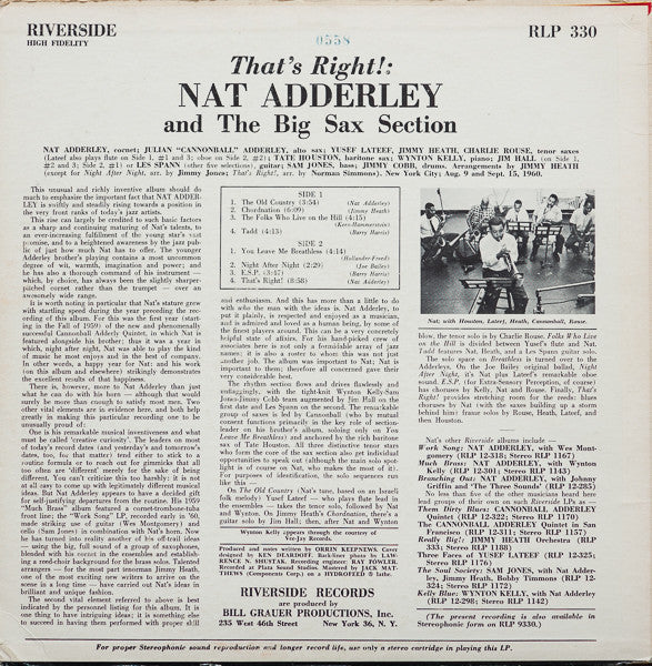Nat Adderley And The Big Sax Section : That's Right! (LP, Album, Mono)