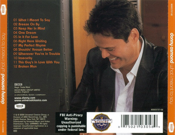 Donny Osmond : What I Meant To Say (CD, Album)