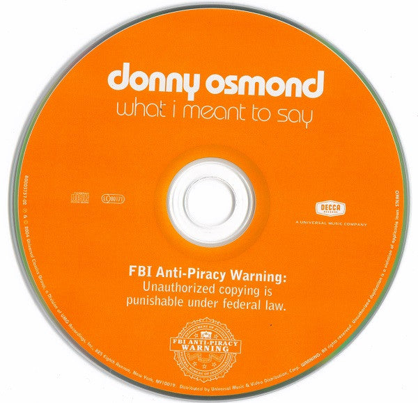 Donny Osmond : What I Meant To Say (CD, Album)