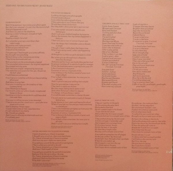 Joan Baez : Diamonds & Rust (LP, Album, Ter)
