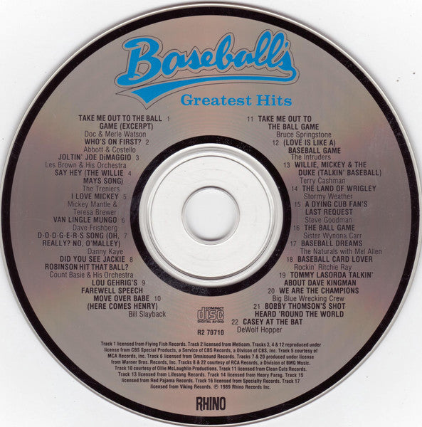 Various : Baseball's Greatest Hits (CD, Comp)