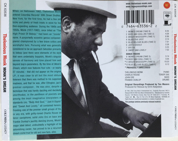 The Thelonious Monk Quartet : Monk's Dream (CD, Album, RE, RM)