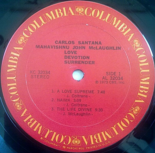 Carlos Santana & John McLaughlin : Love Devotion Surrender (LP, Album, Ter)