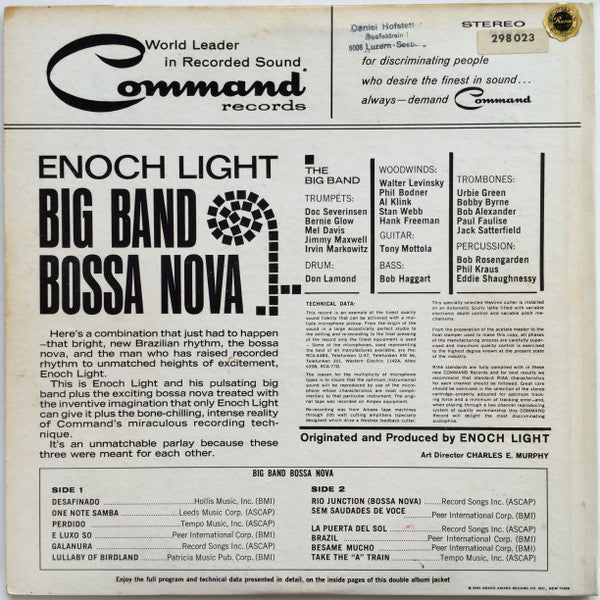 Enoch Light : Big Band Bossa Nova (LP, Album, RE, Gat)