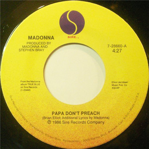 Madonna : Papa Don't Preach (7", Single, Spe)