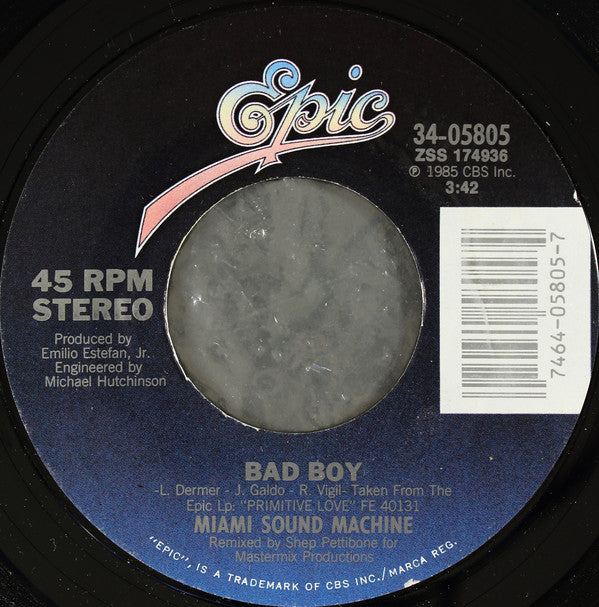 Miami Sound Machine : Bad Boy (7", Single, Styrene, Pit)