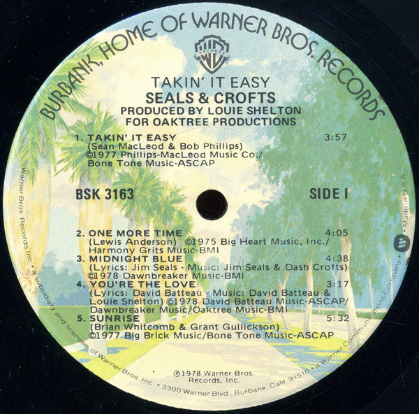 Seals & Crofts : Takin' It Easy (LP, Album, Mon)