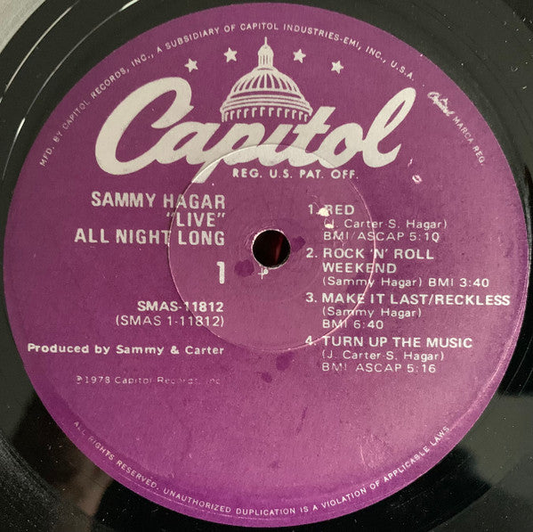 Sammy Hagar : All Night Long (LP, Album, Los)