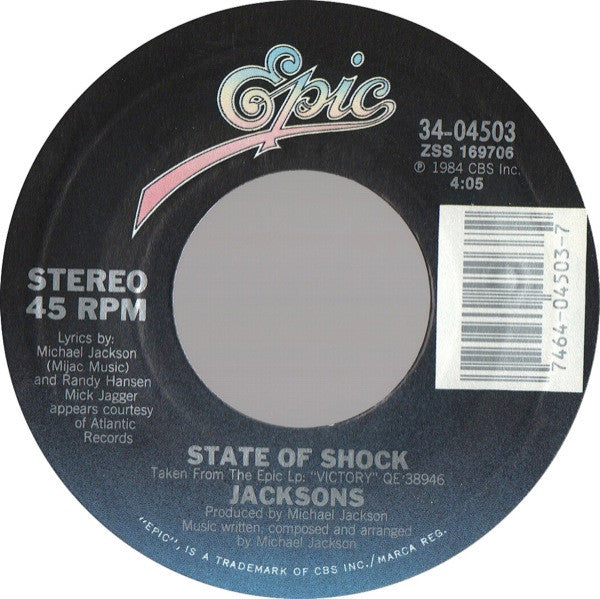 The Jacksons : State Of Shock (7", Single, Styrene, Pit)