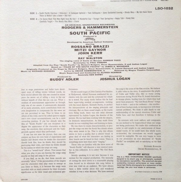 Rodgers & Hammerstein : RCA Victor Presents Rodgers & Hammerstein's South Pacific (An Original Soundtrack Recording) (LP, Album, RE)