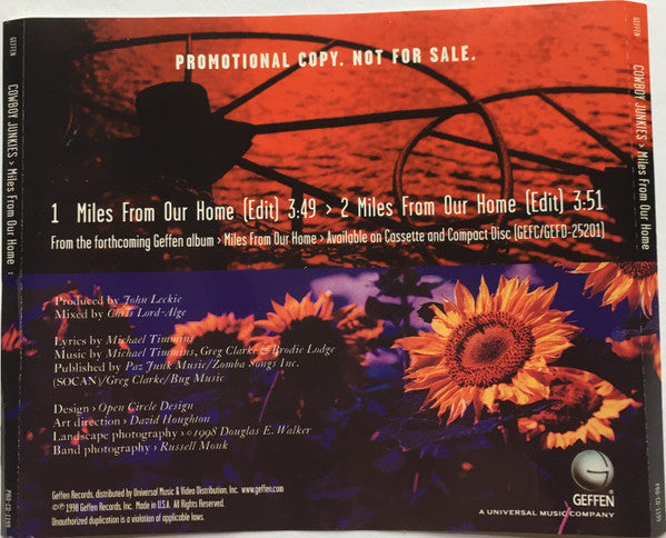 Cowboy Junkies : Miles From Our Home (CD, Single, Promo)