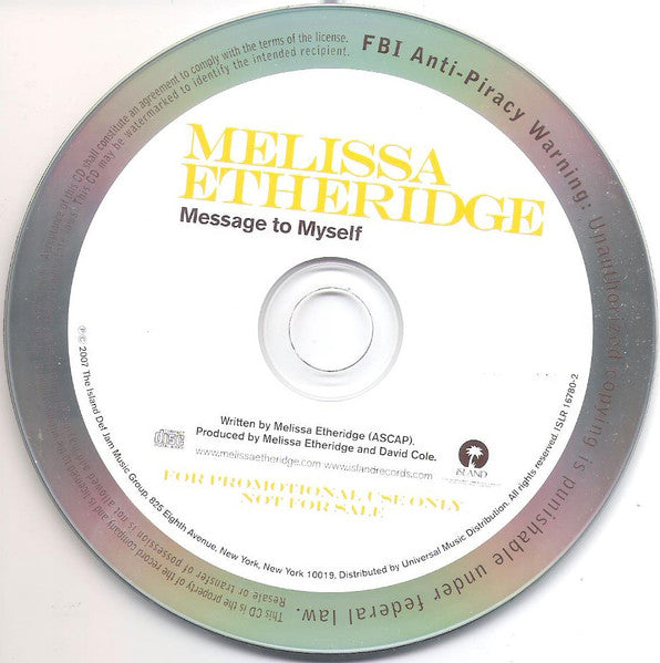 Melissa Etheridge : Message To Myself (CD, Single, Promo)
