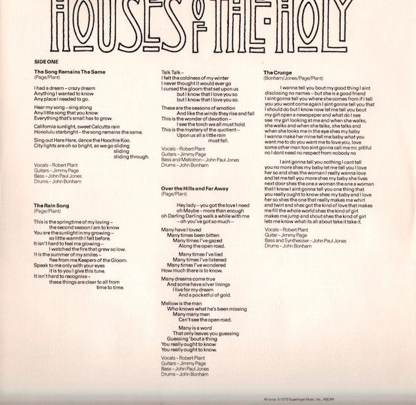 Led Zeppelin : Houses Of The Holy (LP, Album, Ric)