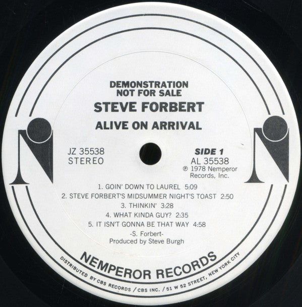 Steve Forbert : Alive On Arrival (LP, Album, Promo)