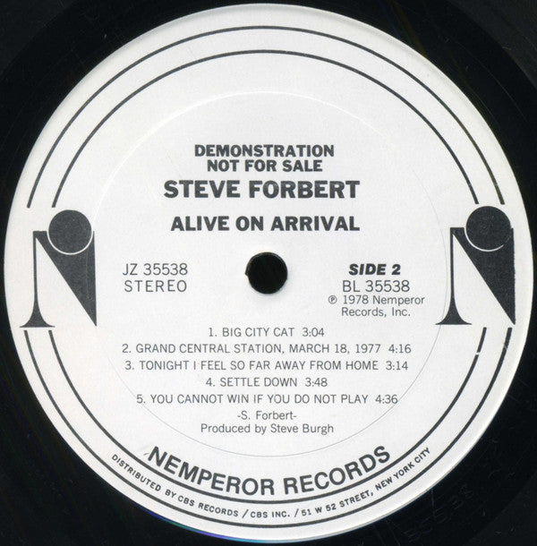 Steve Forbert : Alive On Arrival (LP, Album, Promo)