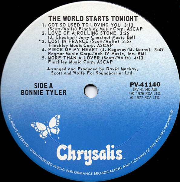 Bonnie Tyler : The World Starts Tonight (LP, Album, RE)