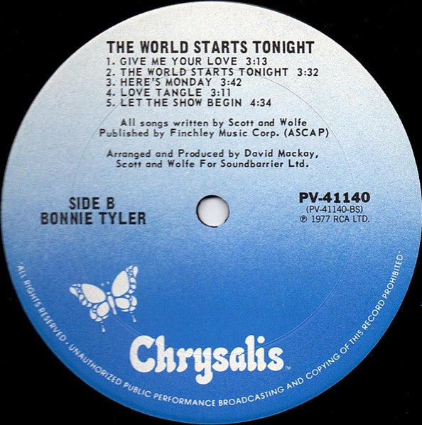 Bonnie Tyler : The World Starts Tonight (LP, Album, RE)