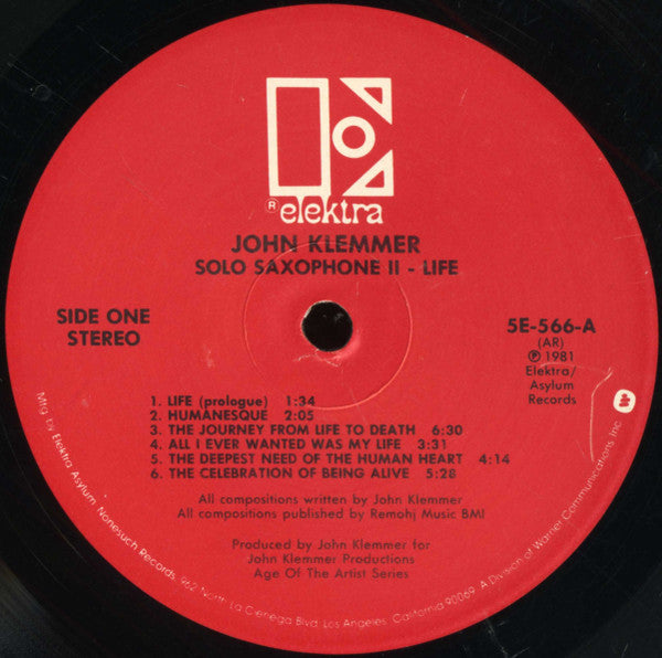 John Klemmer : Solo Saxophone II - Life (LP, Album)