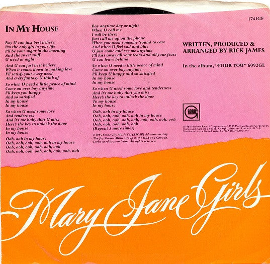 Mary Jane Girls : In My House (7")