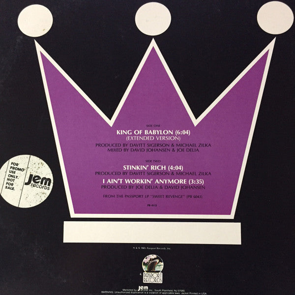 David Johansen : King Of Babylon (12", Promo)