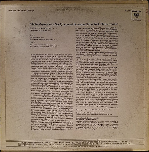 Jean Sibelius - Leonard Bernstein, New York Philharmonic : Symphony No. 2 (LP)