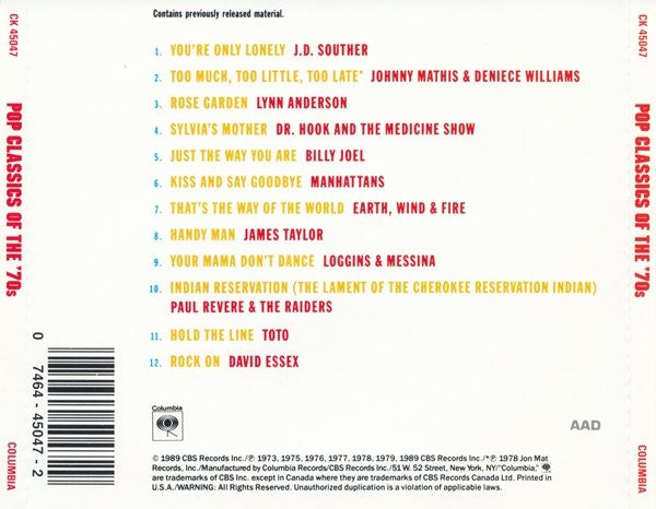 Various : Pop Classics Of The '70s (CD, Comp, RP)
