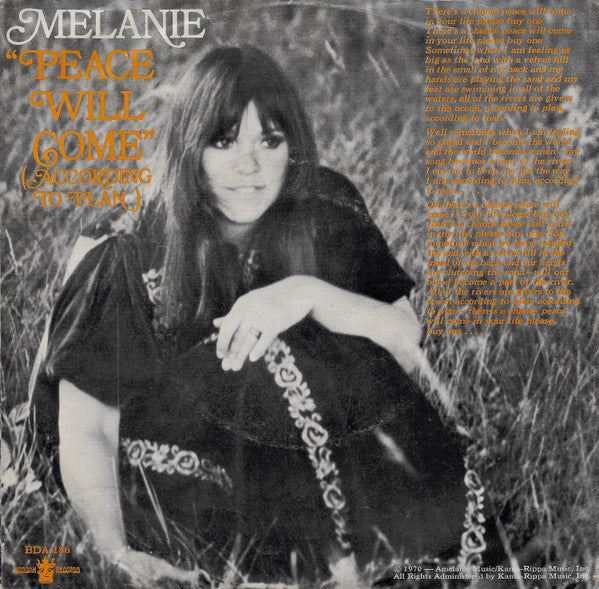 Melanie (2) : Peace Will Come (According To Plan) (7", Single, Ame)