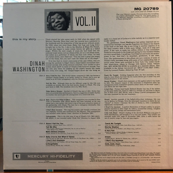 Dinah Washington : This Is My Story Vol. Two (LP, Comp, Mono)