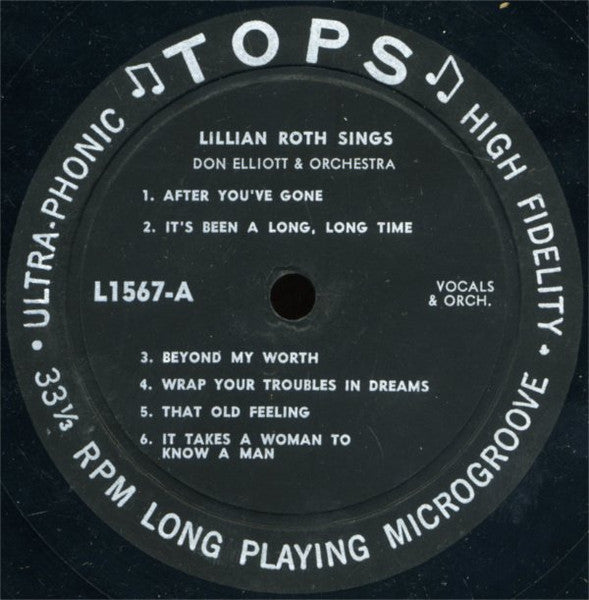 Lillian Roth : Lillian Roth Sings (LP, Album, Mono)