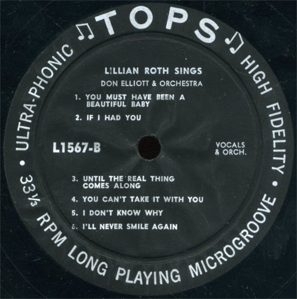 Lillian Roth : Lillian Roth Sings (LP, Album, Mono)