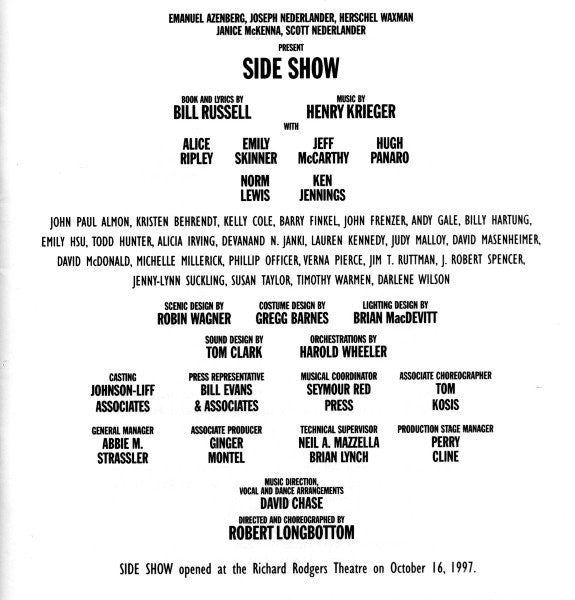 Various : Side Show (Original Broadway Cast Recording) (CD, Album)