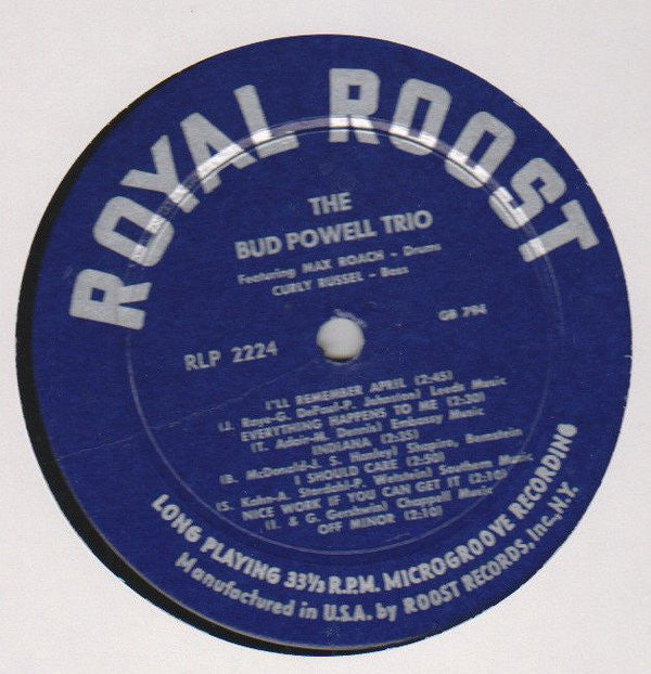 The Bud Powell Trio Featuring Max Roach : Bud (LP, Album, Comp, Mono)