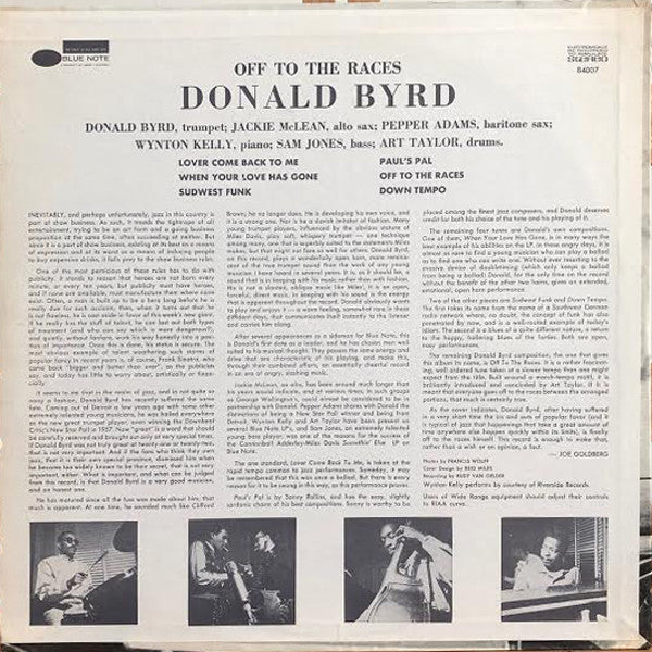 Donald Byrd : Off To The Races (LP, Album, RE)