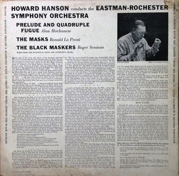 Howard Hanson Conducts The Eastman-Rochester Orchestra : Prelude & Quadruple Fugue / The Masks / The Black Maskers (LP, Mono)